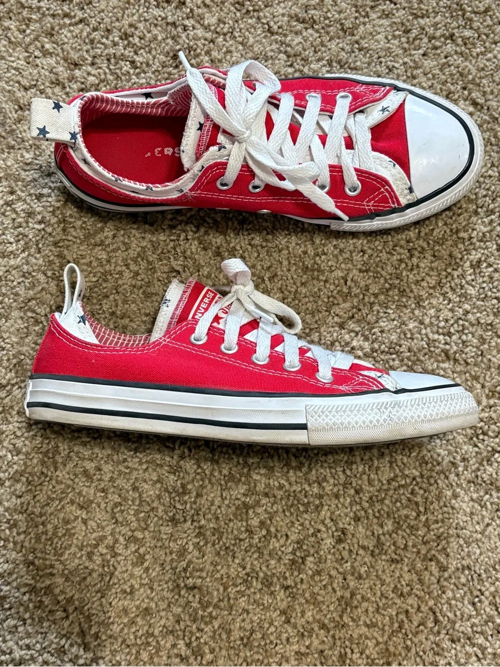 Converse Kids Low Top Canvas Sneakers - Red with White Accents